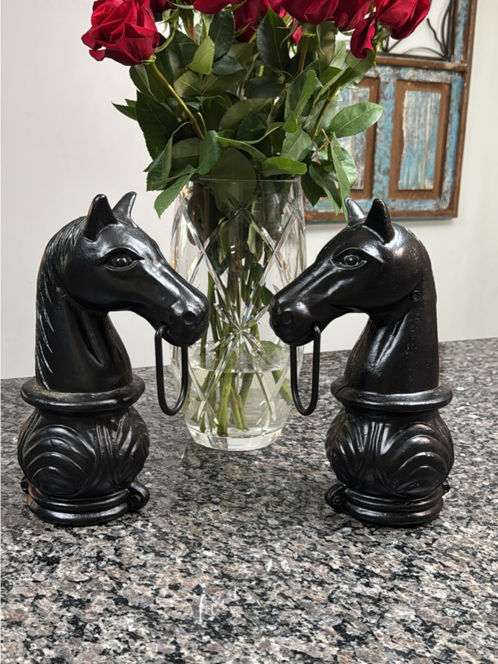 Antique hitching post Black Horse Head cast Iron